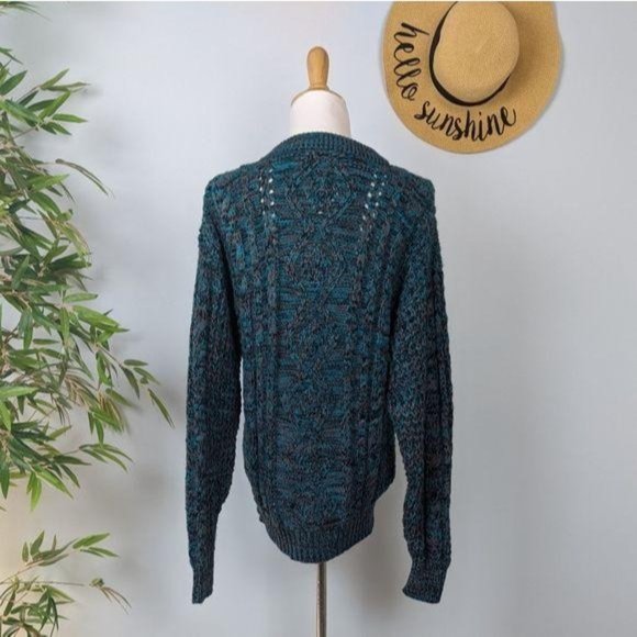 Vintage 90s Oversized Cozy Sweater Mens M Womens L Teal Chunky Cable Knit - Picture 3 of 9